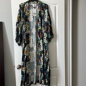 New Zara HaNoi Kimono Wrap Blue White Yellow Print Color Beads S